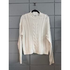 J. Crew White Cable Knit Turtleneck Sweater